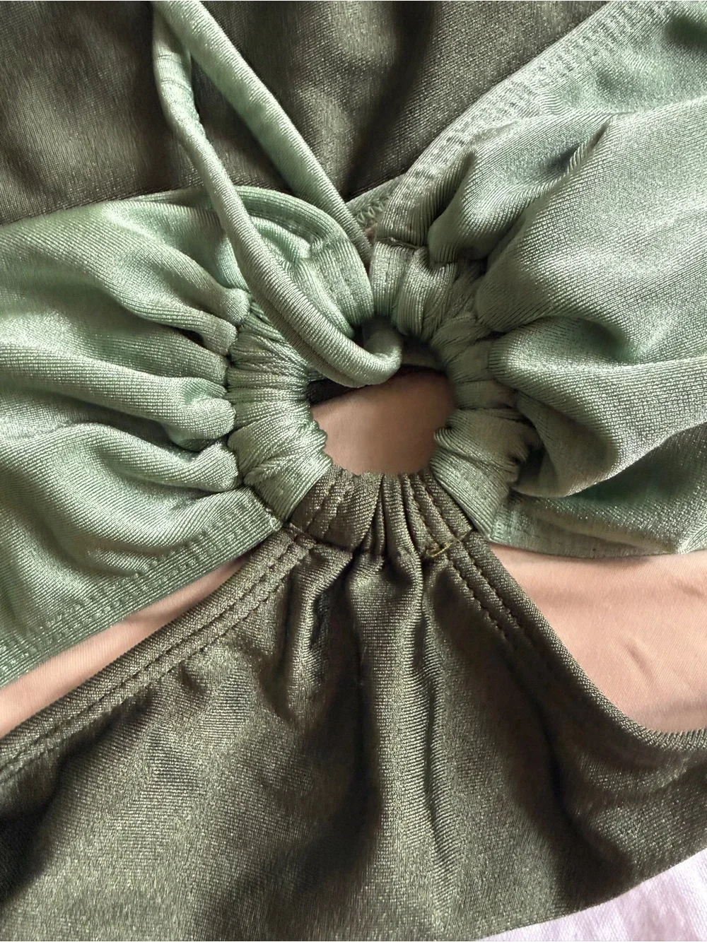 Olive Green Cutout One-Piece Swimsuit with Halter Tie